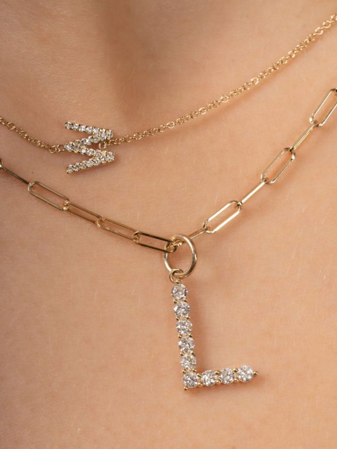 Diamond Initial Pendant Necklace 14K