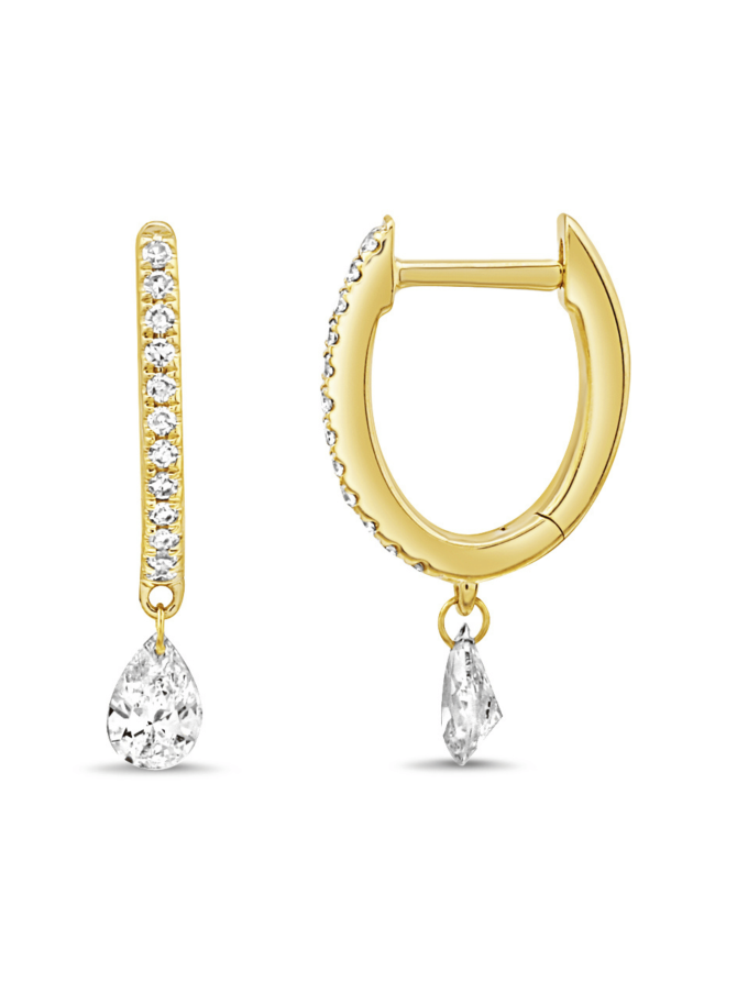 Floating Diamond Huggie Earrings 14K