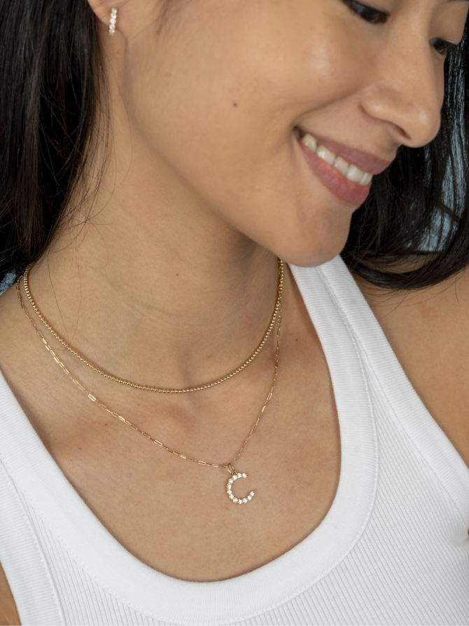 Diamond Initial Pendant Necklace 14K